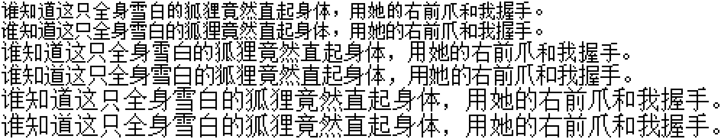 四行 12px、14px、16px 的示例文本,内容:谁知道这只全身雪白的狐狸竟然直起身体,用她的右前爪和我握手。